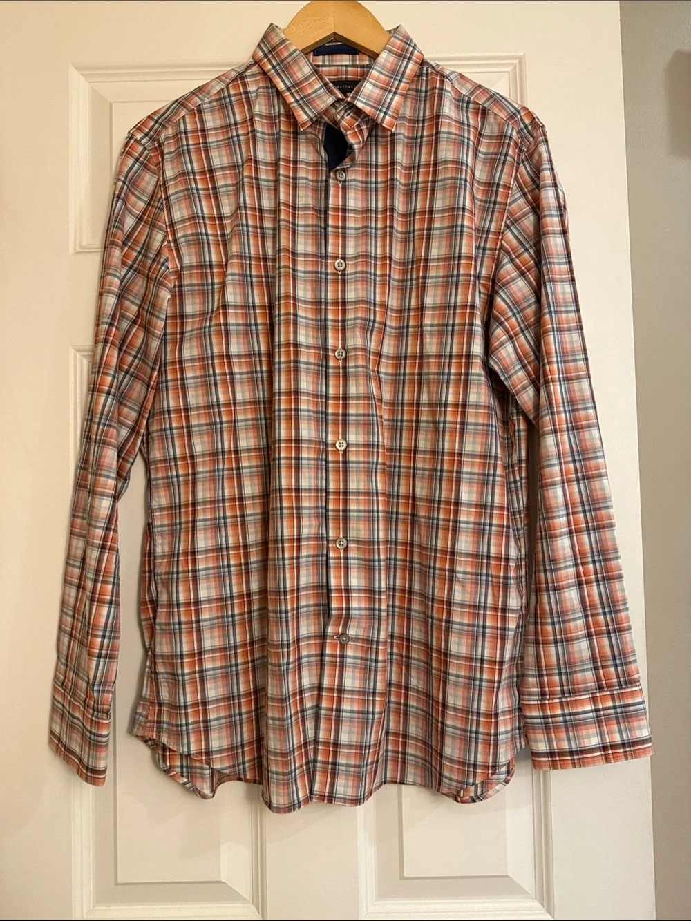 Banana Republic Orange and Blue Plaid Long-Sleeve Dress Shirt